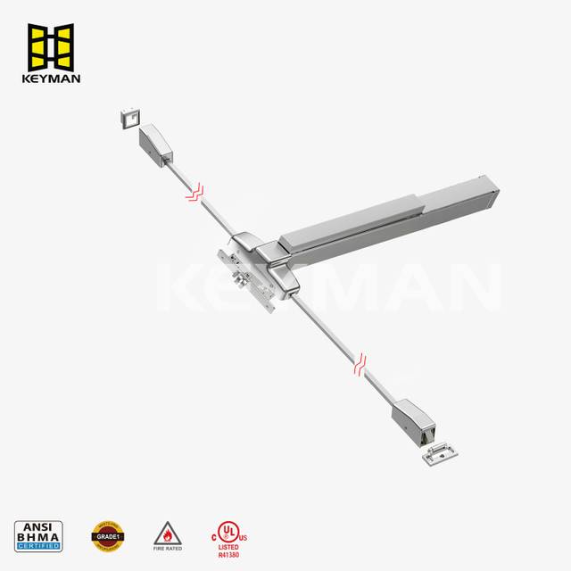 أجهزة الذعر ذات قضيب عمودي من الفولاذ المقاوم للصدأ من Keyman UL | جهاز خروج بقفل ثلاثي النقاط X901-B 